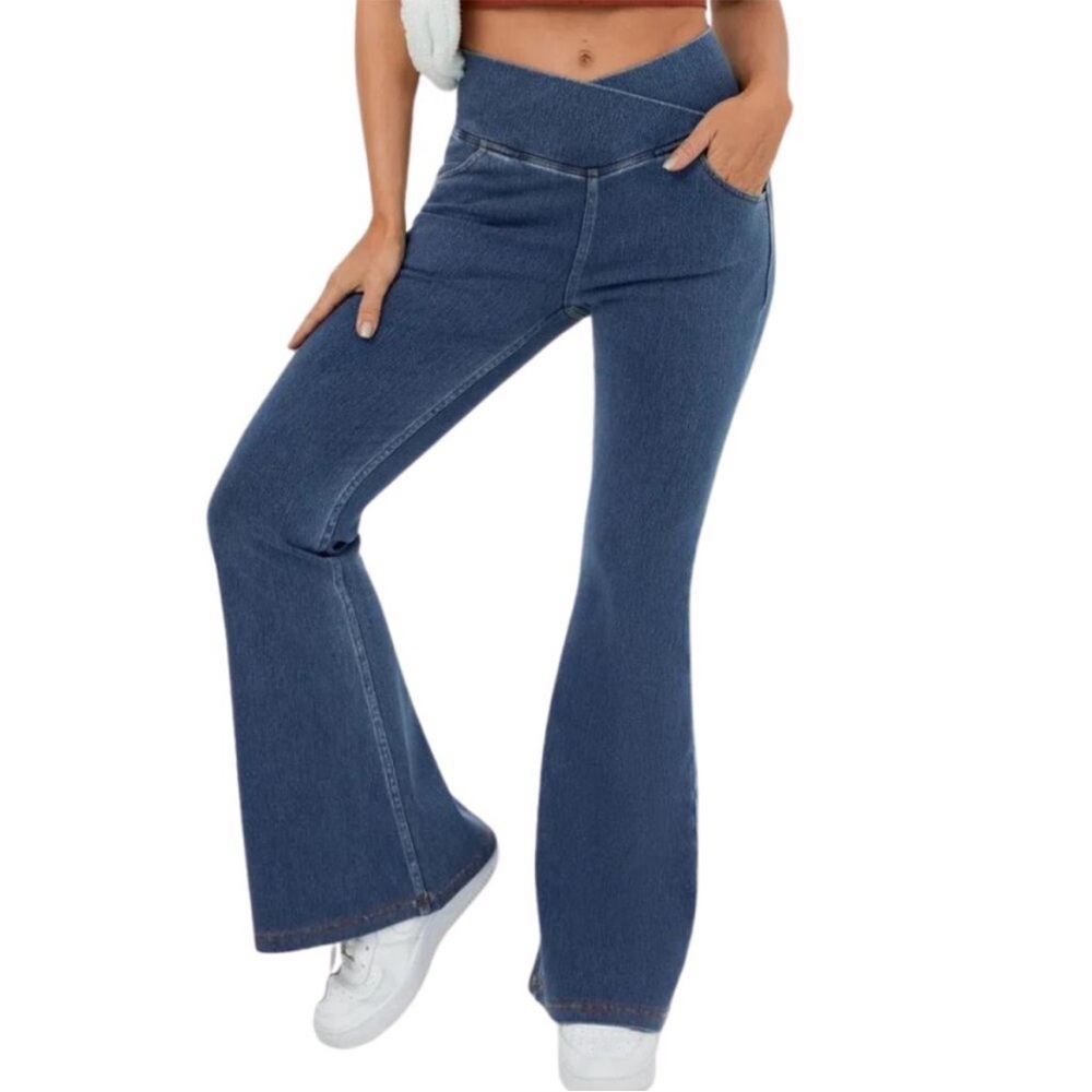 HALARA Magic Denim High Waist Crossover Flare Jeans Medium Wash  NWOT